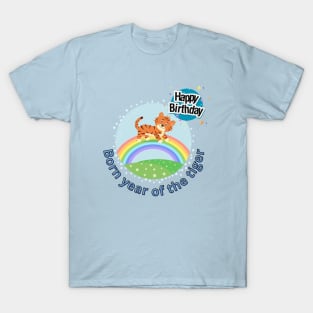 Born year of the tiger - cute BABY tiger on a rainbow T-Shirt